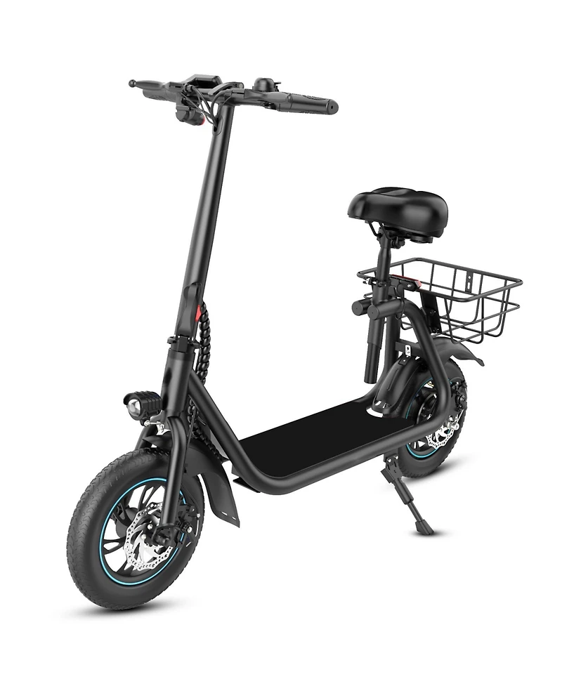 Gyroor 450W Electric Scooter with Seat for Adult, 12 inch Commuter Electric Scooter with Basket - up to 21 Miles 15.5MPH