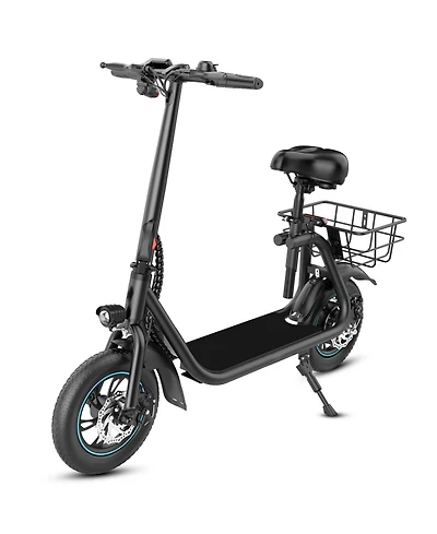 Gyroor 450W Electric Scooter with Seat for Adult, 12 inch Commuter Electric Scooter with Basket - up to 21 Miles 15.5MPH