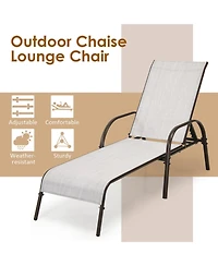 Gouun 2 Pcs Outdoor Patio Lounge Chair Chaise Fabric with Adjustable Reclining Armrest
