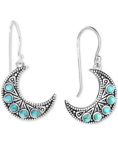 Turquoise Crescent Moon Drop Earrings in Sterling Silver