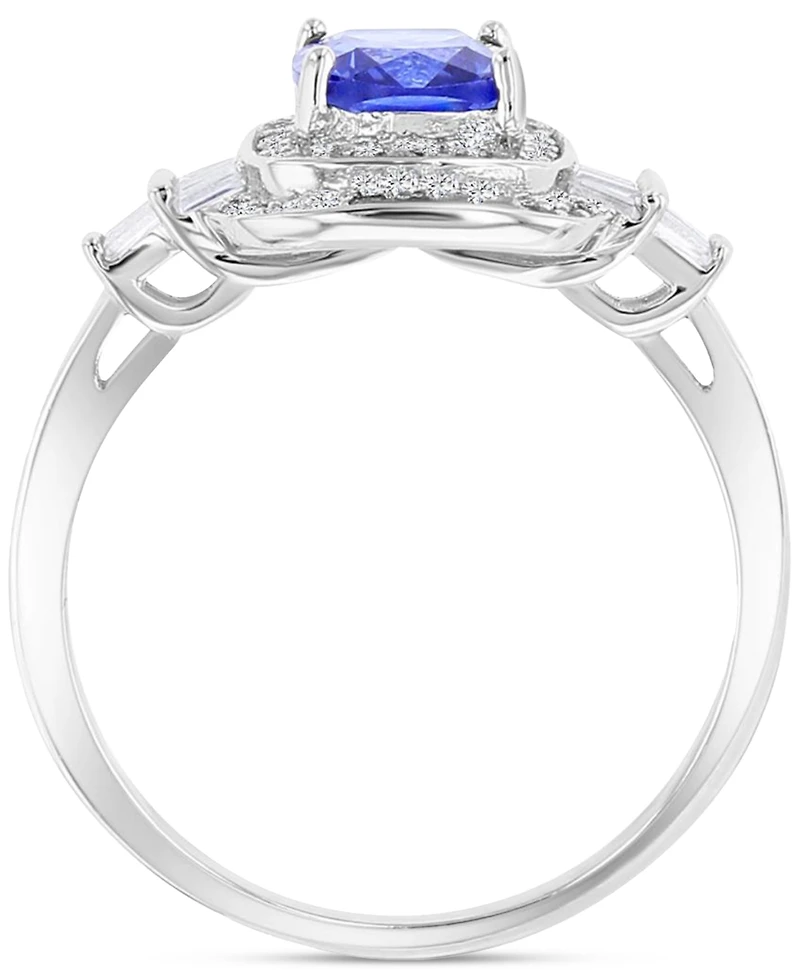 Blue & White Double Halo Mixed Cut Statement Ring Sterling Silver