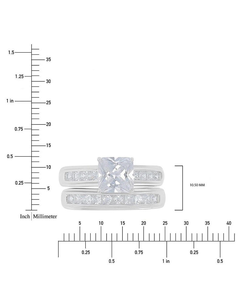 Cubic Zirconia Princess Cut Channel Bridal Set Sterling Silver