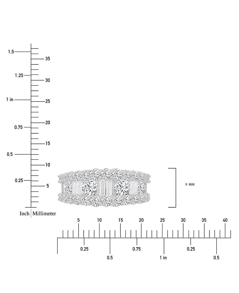 Cubic Zirconia Round & Baguette Graduated Band Sterling Silver