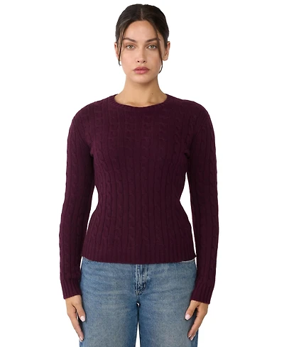 Jennie Liu Women's 100% Cashmere Crewneck Sweater | Chuncky Cable-knit Sweaters