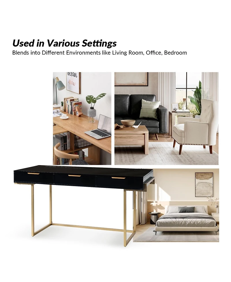 Guillen Modern Desk Swith Built Outlet with 3 Drawer