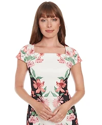London Times Petite Floral Square-Neck Sheath Dress