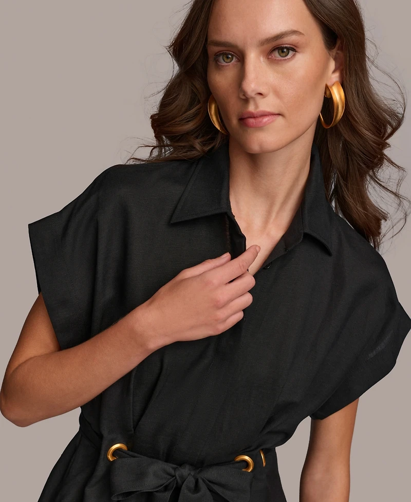 Donna Karan New York Women's Grommet-Trim Belted Midi Dress