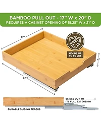 Florida Brands Bamboo Wooden Pull Out Cabinet Organizer with Heavy Duty Metal Rails and Bamboo Basket 20 x 20 In