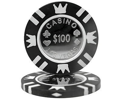 Slickblue Poker Chips with Coin Metal Inlay - 25-Pack, $100 Denomination for Casino-Style Games
