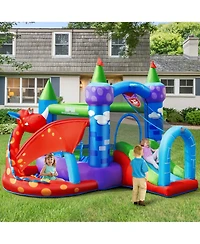 Gymax Kids Inflatable Bounce House Dragon Jumping Slide Bouncer Castle W/ 750W Blower