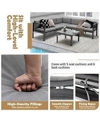 3 Pieces Aluminum Patio Furniture Set with 6-Level Adjustable Backrest