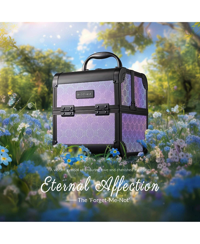 Byootique Makeup Train Case Cosmetic Organizer w/ Mirror Artist Grace ForgetMeNot