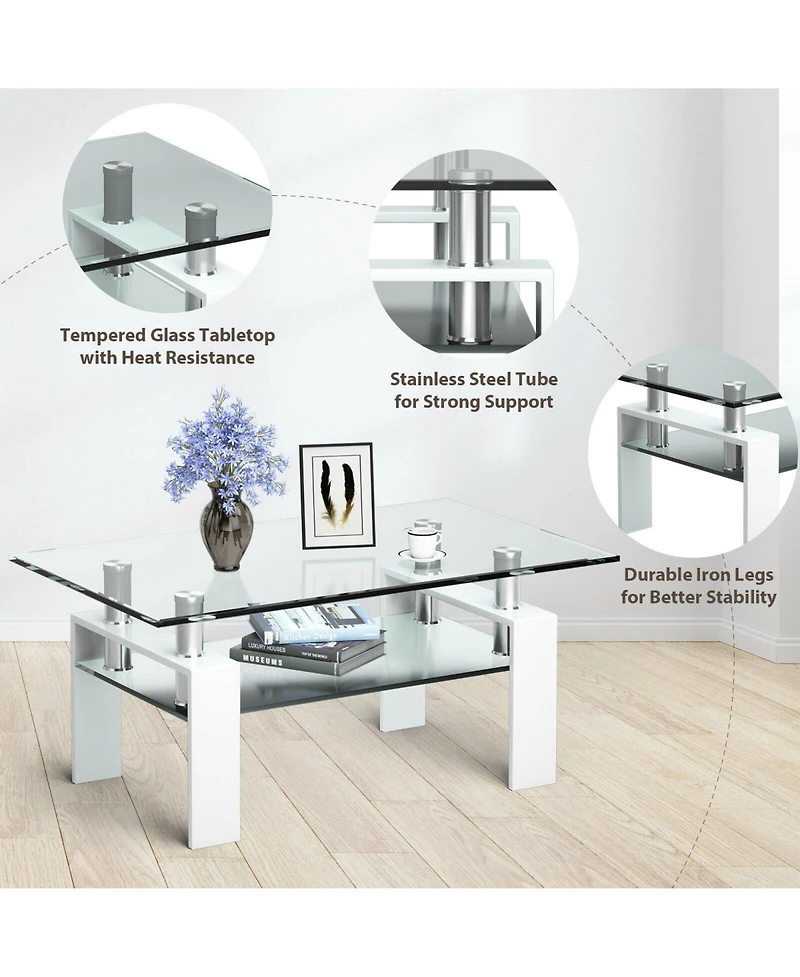 Gouun Rectangle Glass Table with Metal Legs for Living Room