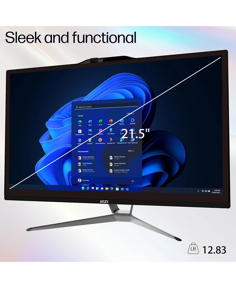 Msi Pro AP222T 21.5" Daily All-in-One Intel Pentium Gold G7400 4GB Ram Intel Uhd Graphics 128GB Ssd Storage Windows 11 Pro Fhd 60Hz