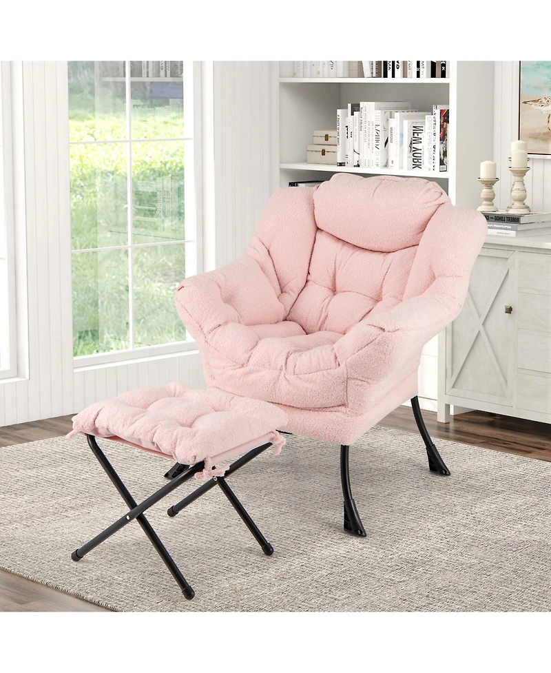 Gouun Modern Accent Chair with Folding Footrest and Head Pillow