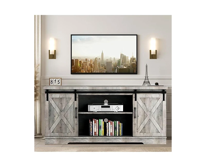 gaomon Farmhouse Tv Stand for 65 Inch Tv Entertainment Center Tv Media Console Cabinet, Tv Stand with Storage, Barn Doors and Shelves