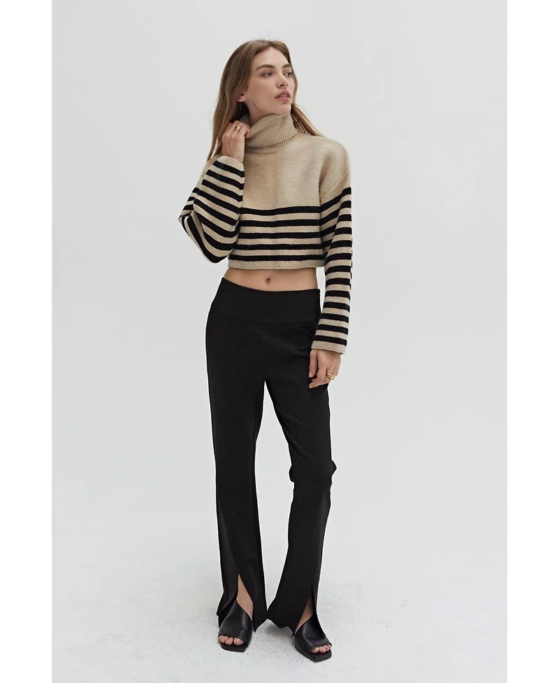 Crescent Women's Avery Turtleneck Striped Sweater Top