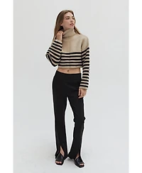 Crescent Women's Avery Turtleneck Striped Sweater Top