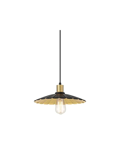Possini Euro Design Piaza 12 1/4" Mid Century Modern Pendant Ceiling Light Fixture Dining Room Over Table Black Gold Finish
