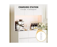 gaomon 71" Tall Kitchen Pantry Cabinet, Kitchen Hutch Storage Cabinet with Led Lights and Power Outlets, Food Pantry Cabinet with Microwave Stand, Adj
