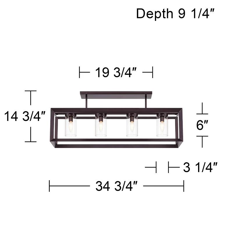 Franklin Iron Works Ketler 34 3/4" Modern Semi Flush-Mount Ceiling Light Fixture Kitchen Linear 4-Light Brown Oiled Bronze Finish