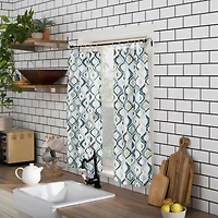 Barker Geometric Semi-Sheer Rod Pocket Kitchen Curtain Valance and Tiers Set