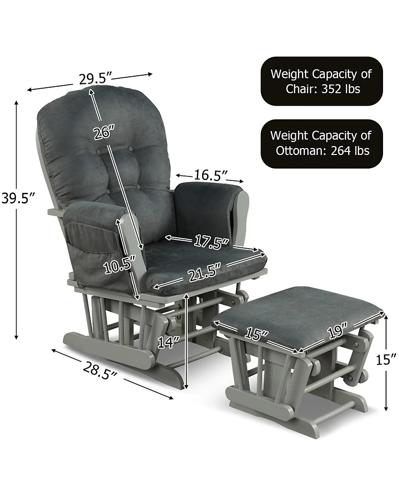 Gymax Baby Nursery Relax Rocker Rocking Chair Glider & Ottoman Set w/ Cushion