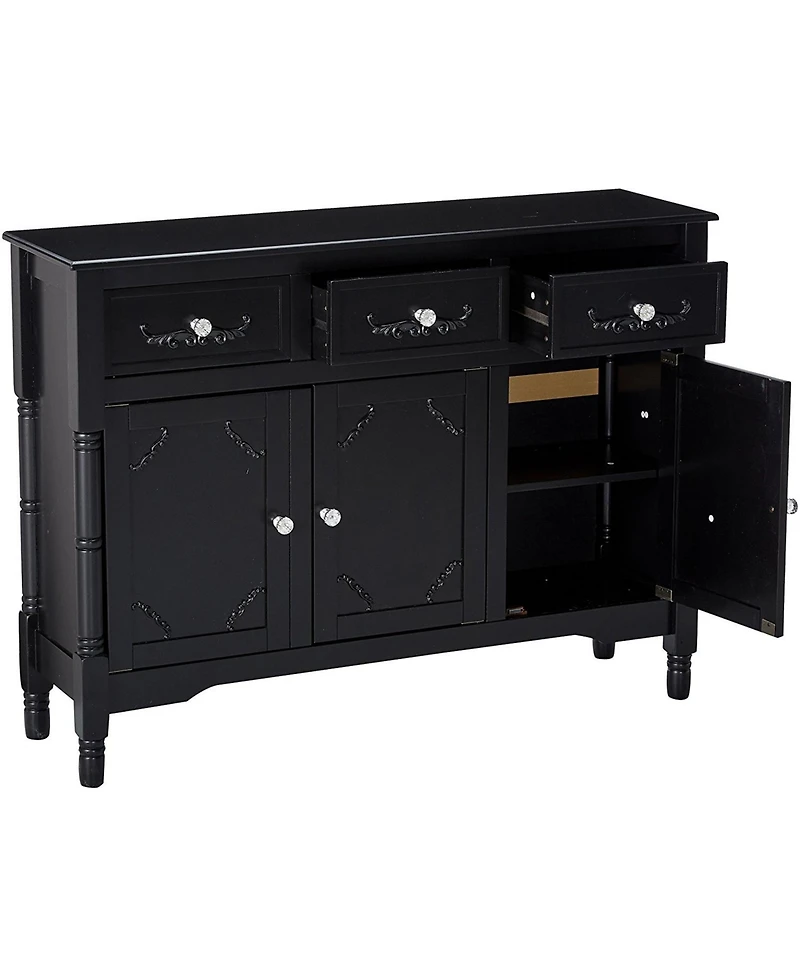 Kings Brand Furniture Wood Console Sideboard Table with Drawers and Storage, Black Finish