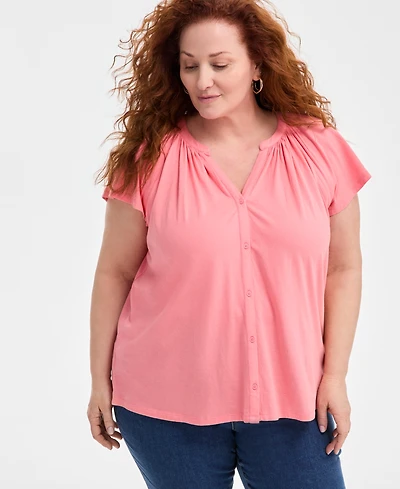 Style & Co Plus Flutter-Sleeve Top, Exclusively at Macy's