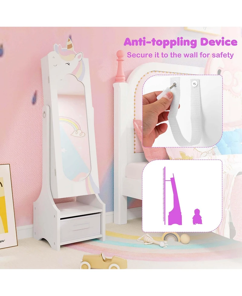 Costway Kids Vanity Set Princess Makeup Dressing Table & Chair Set with Jewelry Armoire