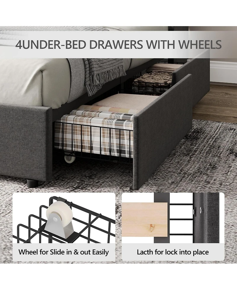 Queen Bed Frame with 4 Storage Drawers