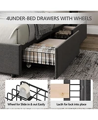 Queen Bed Frame with 4 Storage Drawers