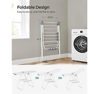 Metal Laundry Drying Rack with Adjustable Gullwings and Sock Clips, Space-Saving Design