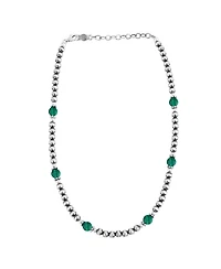 American West Jewelry Sterling Silver and Malachite Bead Necklace, 17 to 20 Inches