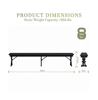 Merrick Lane Tinsley 8' X 12" Solid Pine Folding Farmhouse Style Bench, Rustic Pinewood Folding Dining Bench With Locking X-Legs