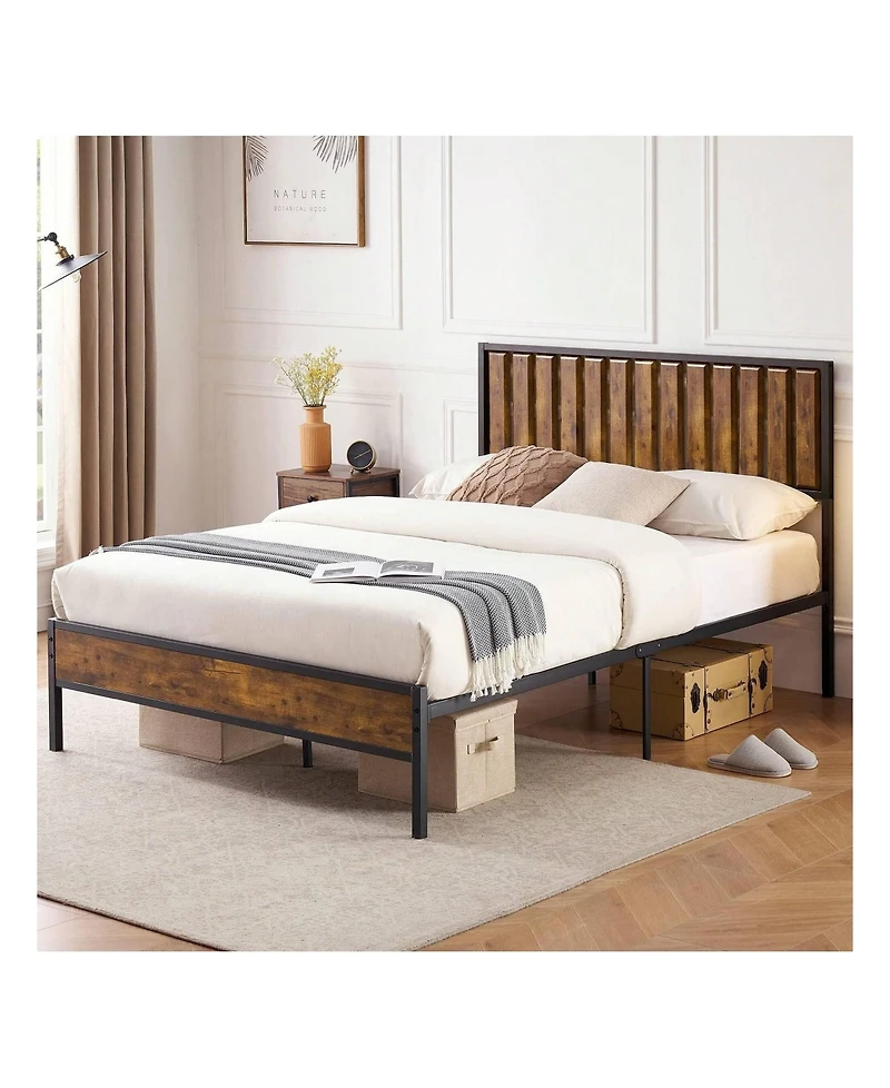 gaomon Bed Frame With Headboard And Footboard, Metal Bed Frame With 14 Heavy Duty Steel Slats, Metal Full Bed Frame, Under-Bed Storage