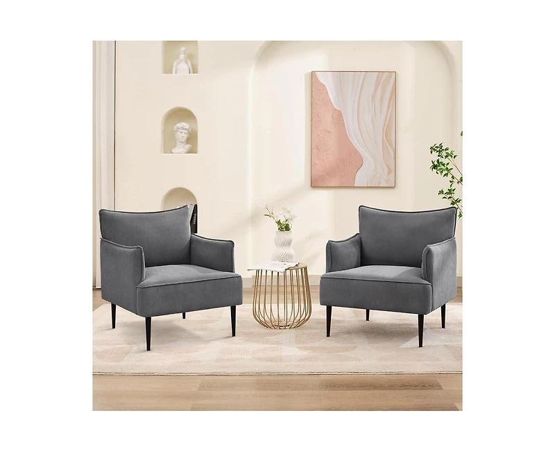 gaomon Mid Century Accent Chair, Comfy Living Room Chair Armchair Grey Fabric Sofa Chair for Bedroom, Modern Accent Chair with Arms and Metal Legs for