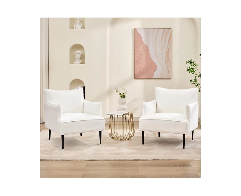 gaomon Modern Accent Chair, Corduroy Living Room Armchair for Bedroom, Modern Accent Armchair Comfy Reading Chair Single Sofa for Waiting Room, White