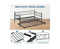 gaomon Twin Metal Daybed with Trundle, Premium Steel Slat Support, Space Saving Trundle Sofa Bed for Living Room