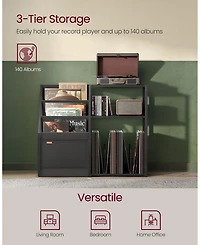 Slickblue 3-Tier Record Player Stand with Vinyl Storage for 140 Albums, End Table Living Room or Bedroom