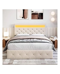 gaomon Full/Queen Size Bed Frame With Led Lights Headboard, Led Bed Frame With Fast-Charging Usb Port, Upholstered Platform Bed Frame, No Box Spring N