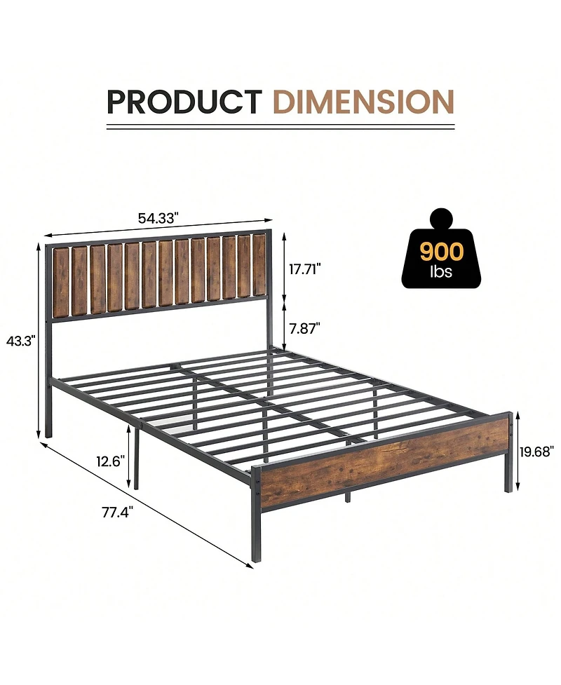 gaomon Bed Frame With Headboard And Footboard, Metal Bed Frame With 14 Heavy Duty Steel Slats, Metal Full Bed Frame, Under-Bed Storage, No Box Spring