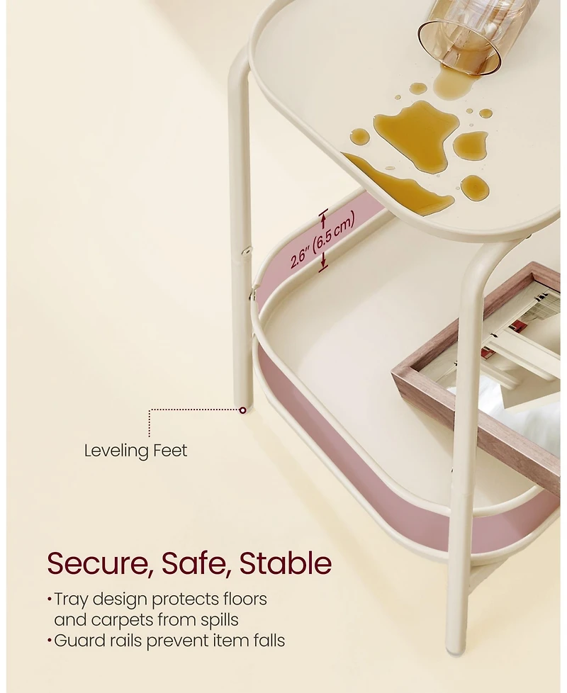 2-Tier Side Table – Outdoor Accent End Table, Metal Coffee with Tray Storage, Small Sofa Modern Nightstand for Living Room & Bedroom