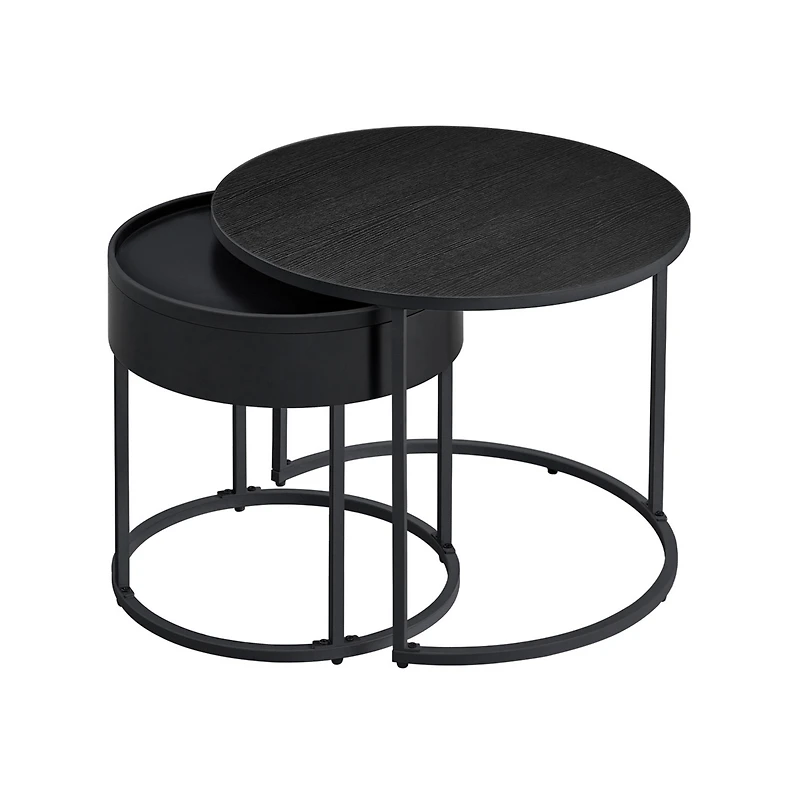 Set of 2 Round Nesting Coffee Tables with Hidden Storage and Removable Tray Tops