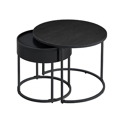 Set of 2 Round Nesting Coffee Tables with Hidden Storage and Removable Tray Tops