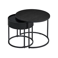 Set of 2 Round Nesting Coffee Tables with Hidden Storage and Removable Tray Tops