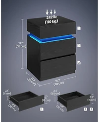 Slickblue Modern Nightstand with Led Lights Adjustable Colors, 3-Drawer Bedside Side Table
