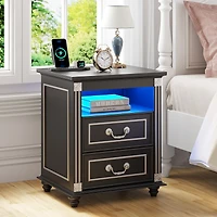 Vlsrka Nightstand with Charging Station, 3-Color Led & 2 Drawers