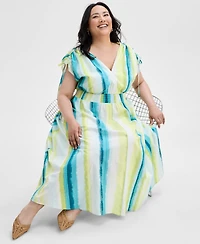 I.n.c. International Concepts Plus Size Cotton Drawstring-Sleeve Midi Dress, Exclusively at Macy's