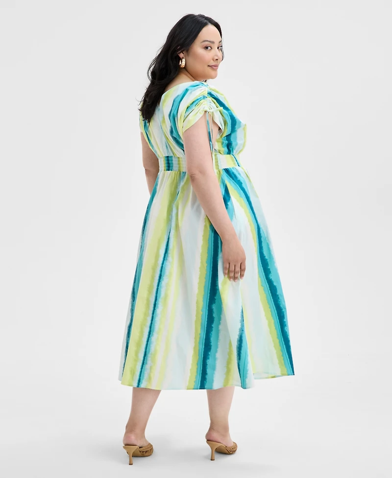 I.n.c. International Concepts Plus Size Cotton Drawstring-Sleeve Midi Dress, Exclusively at Macy's